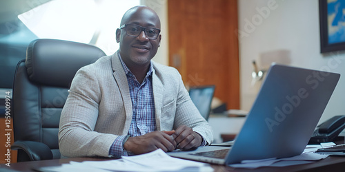 Entrepreneur at Office Desk with Digital Business Strategy