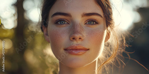 Young Woman with Clear Facial Features and Radiance