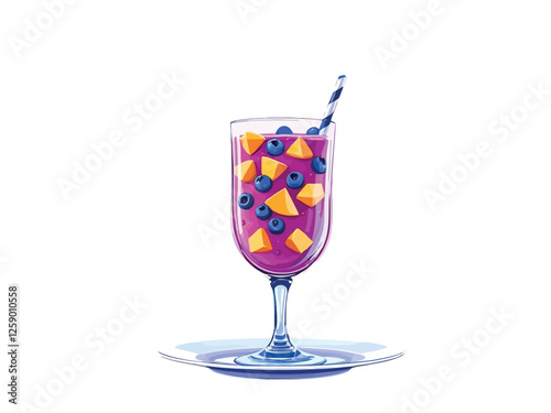 Vsai refreshing purple smoothie with mango and blueberries in elegant glass