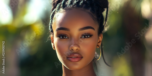 Confident Young Woman with Defined Features and Strong Gaze