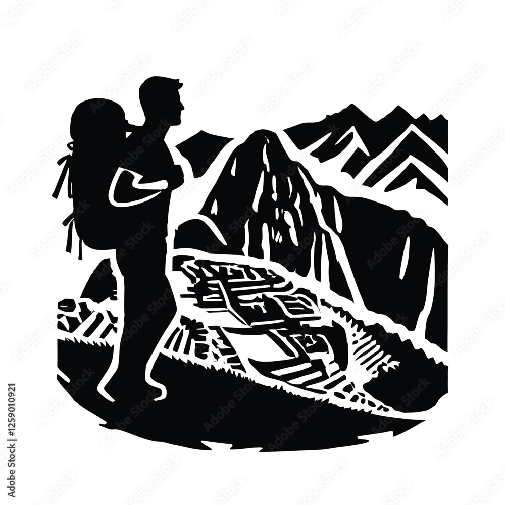 Fototapeta premium Backpacker Silhouette at Machu Picchu