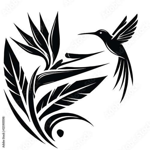 Bird of Paradise Silhouette with Hummingbird