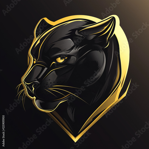 Strong panther esports emblem with soft gold accents, representing power and elegance in a fierce competition. photo