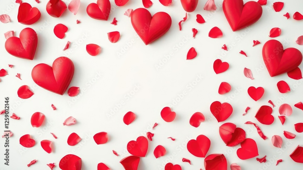 Festive Valentine's Day backdrop with red hearts and rose petals, patterned, complexity, red Festive Valentine's Day backdrop with red hearts and rose petals, patterned, complexity, red