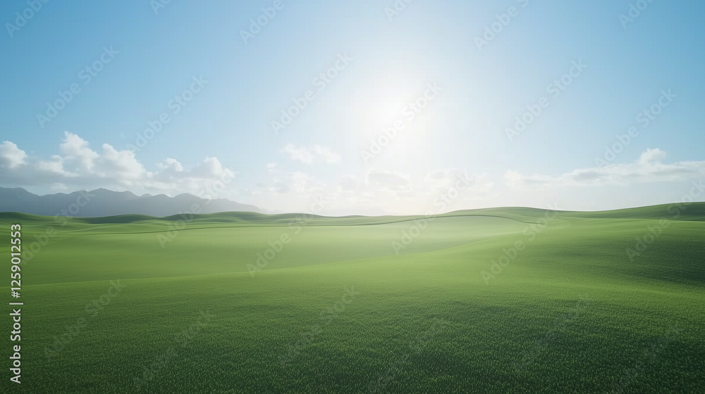 golf course, nice view, first person view with perfect clear sky with sun and some clouds golf course, nice view, first person view with perfect clear sky with sun and some clouds