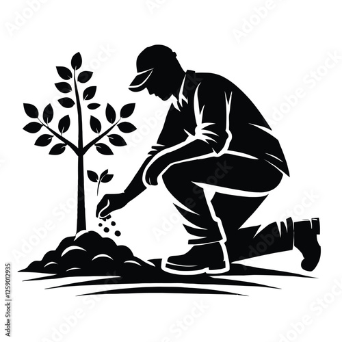 Forester Planting Trees Silhouette