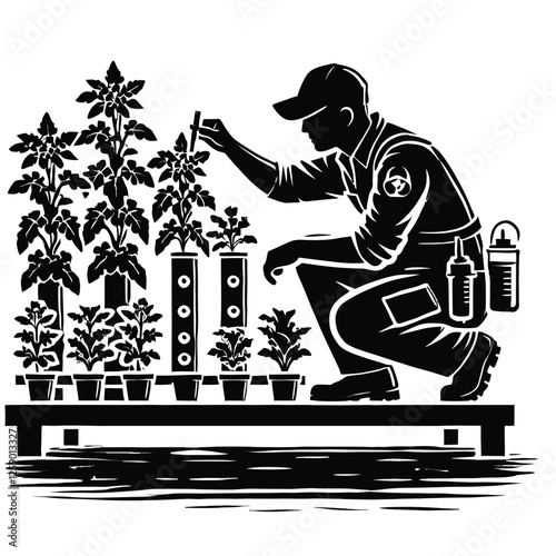 Hydroponics Technician Monitoring Plants