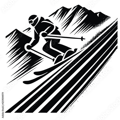 Skier Silhouette on Remote Mountain Slope