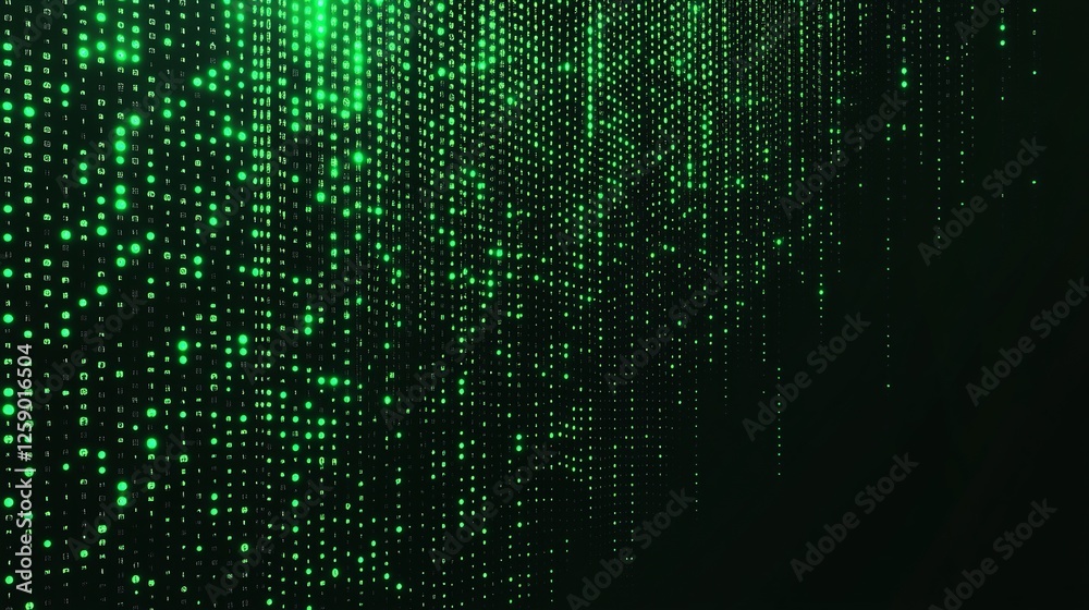 Digital green matrix. Futuristic dots background. Cyber texture with particles of different sizes. Technology illustration. Green matrix background. Technology stream binary code. - Digital green matrix. Futuristic dots background. Cyber texture with particles of different sizes. Technology illustration. Green matrix background. Technology stream binary code. -