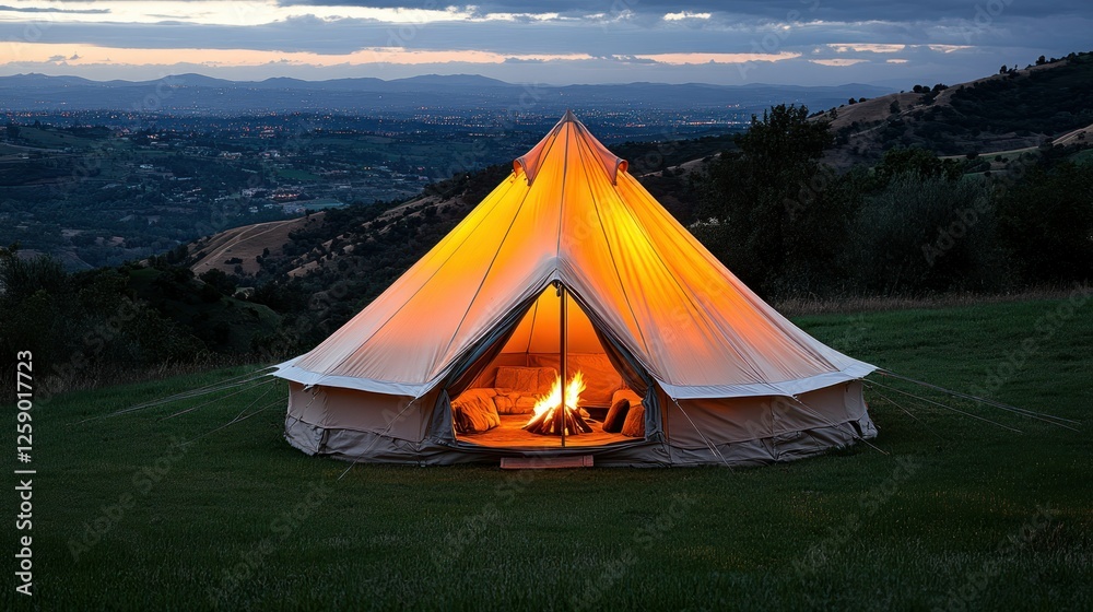 Glamping Under the Stars: Illuminated Bell Tent with Breathtaking Panoramic Views Glamping Under the Stars: Illuminated Bell Tent with Breathtaking Panoramic Views