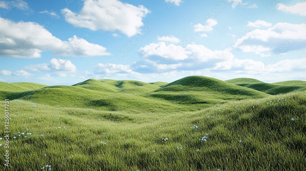 Tranquil scene of lush green hills under a clear blue sky, evoking a sense of calm and serenity Tranquil scene of lush green hills under a clear blue sky, evoking a sense of calm and serenity
