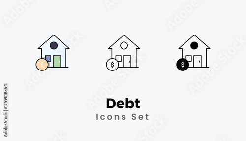 Debt Icons thin line and glyph vector icon stock illustration
