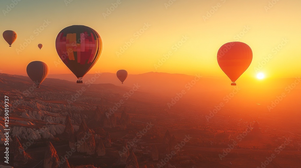 Obraz premium Hot Air Balloons Soaring Over Cappadocia At Sunrise
