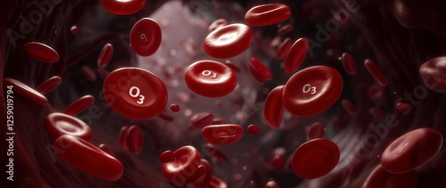 O3 or Ozone molecules combining with blood cells and integrating into the metabolism.	 photo