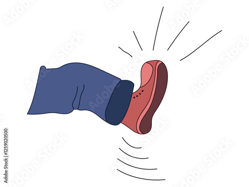 Illustration of a Foot in a Red Shoe Kicking Isolated on White Background. Concept of Movement, Action, Dynamic Gesture, Graphic Design Element, Force, Violence, Aggression, Motivation, kick, Energy