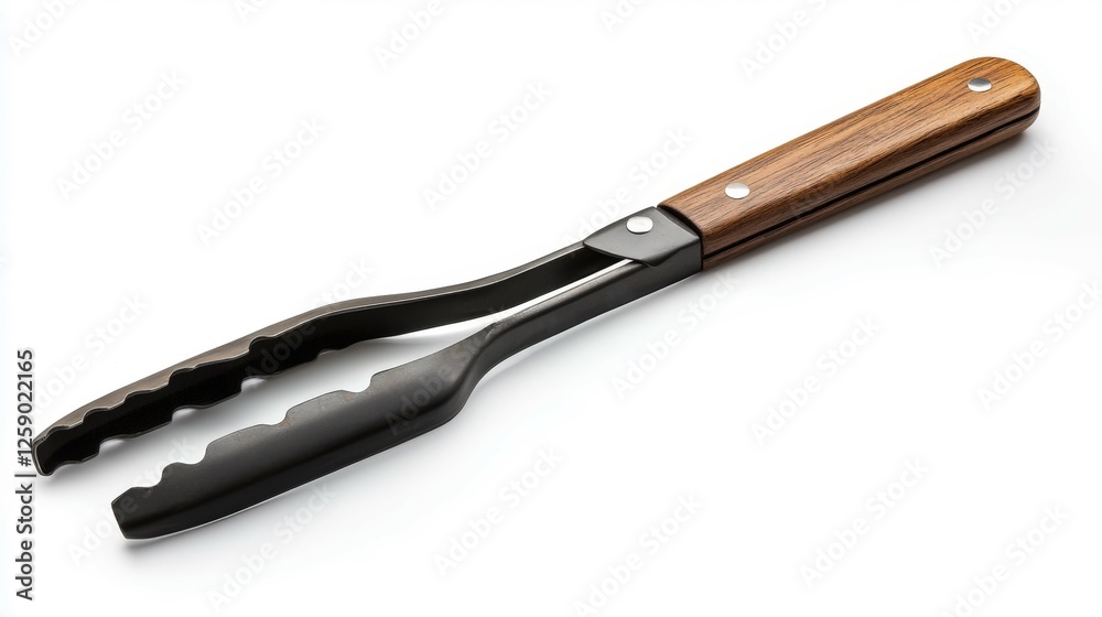Oversized rubber barbecue tongs with wooden handle for grilling tasks Oversized rubber barbecue tongs with wooden handle for grilling tasks
