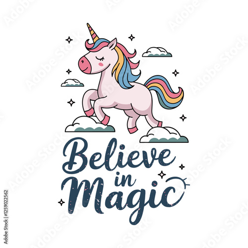 Believe in Magic T Shirt Design Colorful Unicorn