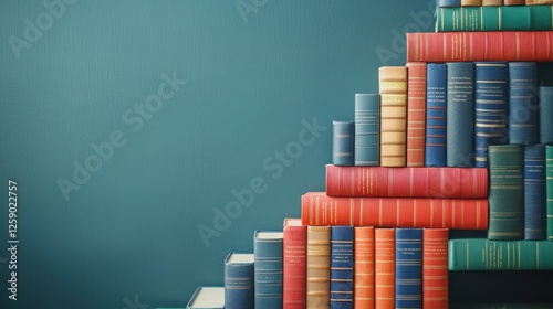 A vibrant collection of stacked books in various colors, symbolizing knowledge, reading, and the joy of literature. photo