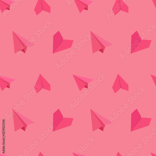 Pattern of paper planes. Seamless vector pattern with paper airplanes, origami, love notes on pink background