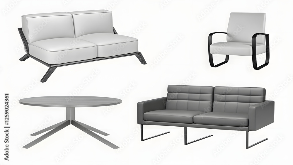 Fototapeta premium Modern furniture collection element set isolated