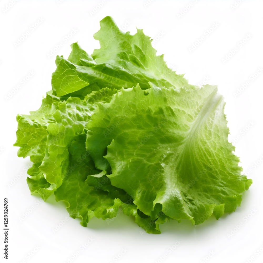 Crisp, vibrant green lettuce leaves lying flat on white surface, showcasing freshness and culinary versatility Crisp, vibrant green lettuce leaves lying flat on white surface, showcasing freshness and culinary versatility