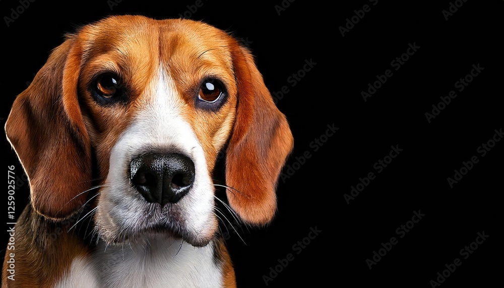 Beagle with expressive eyes gazes softly against a black background Beagle with expressive eyes gazes softly against a black background