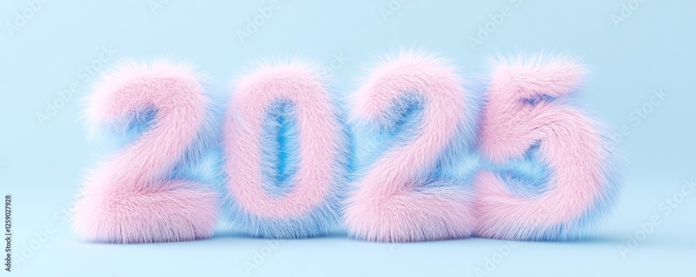 Naklejka premium Fluffy 2025 numbers celebrating new year on blue background