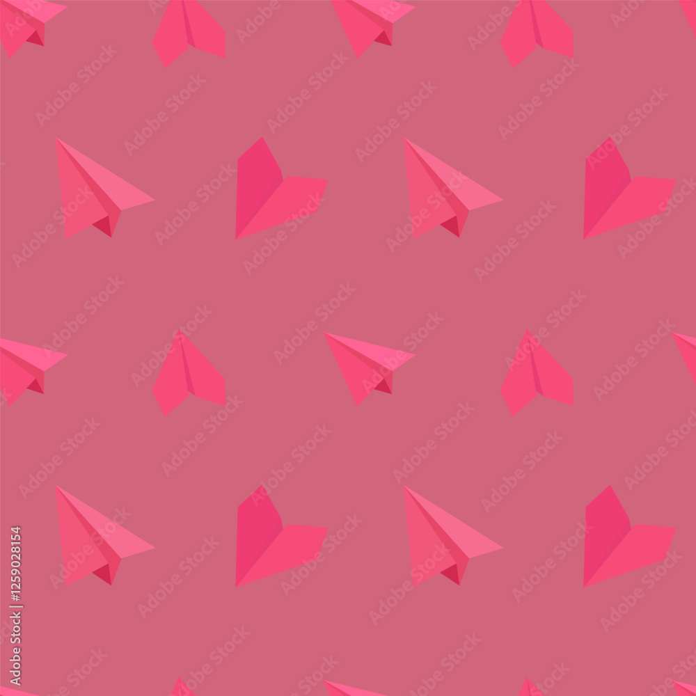Pattern of paper planes. Seamless vector pattern with paper airplanes, origami, love notes on pink background Pattern of paper planes. Seamless vector pattern with paper airplanes, origami, love notes on pink background
