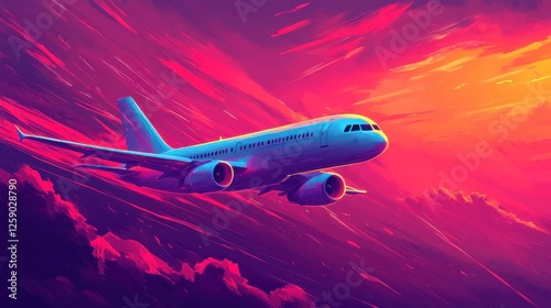 Wallpaper Mural Airplane Soaring Through Vivid Sunset Sky Torontodigital.ca