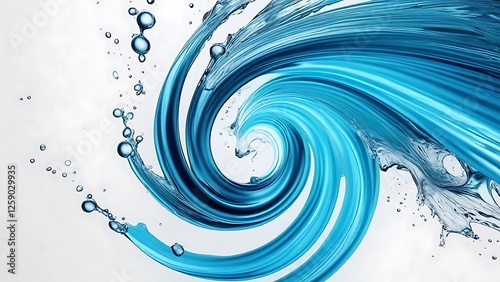 A spiraling blue water illustration on a white background for symbolizes clean water or fluid dynamics, and a refreshing or pure theme