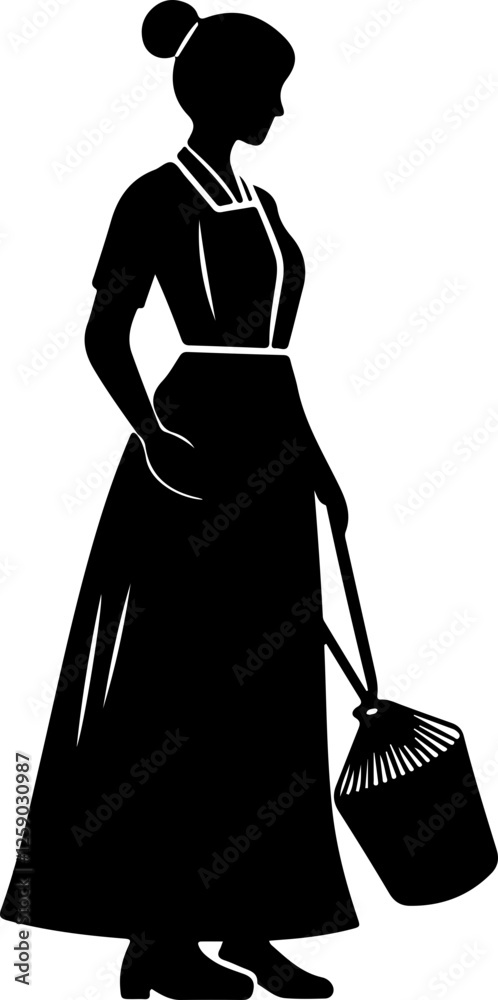Silhouette of Woman Holding a Basket