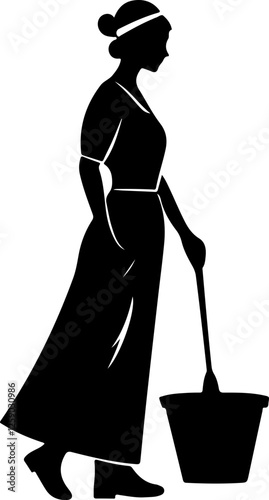 Silhouette of Woman Holding a Basket