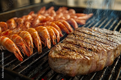 An indistinguishable person is preparing seafood on a barbecue grill in the backyard