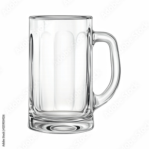 Realistic empty glass beer mug with sturdy handle and thick transparent glass, classic drinkware for beverages, isolated on transparent background. Generative Ai.