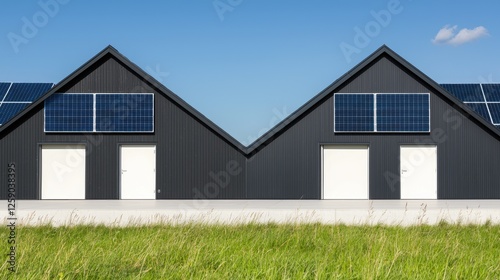 Wallpaper Mural Modern solar farm buildings on grassy field Torontodigital.ca