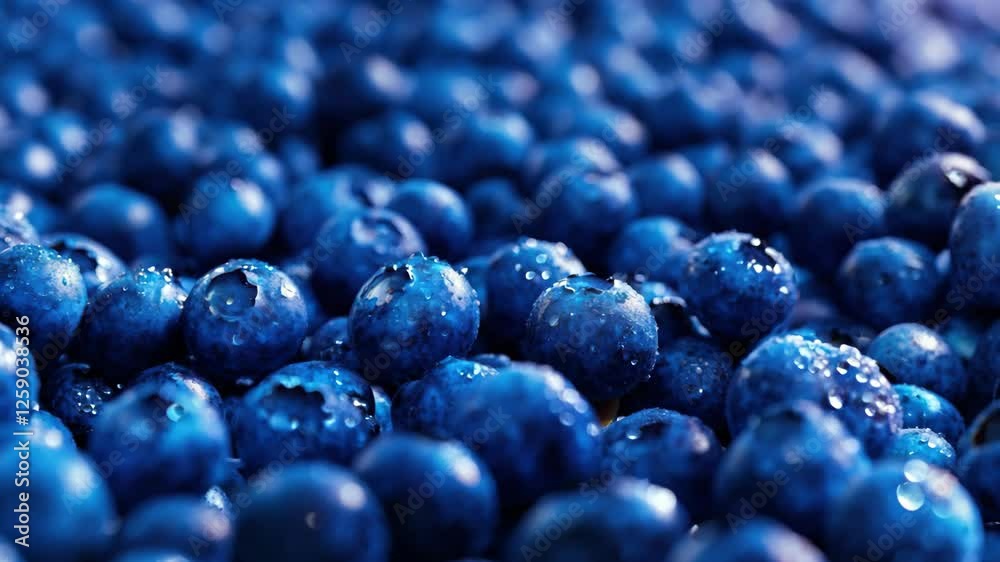A close-up of juicy blueberries covering the whole surface, creating a deep blue sea of perfectly round berries.