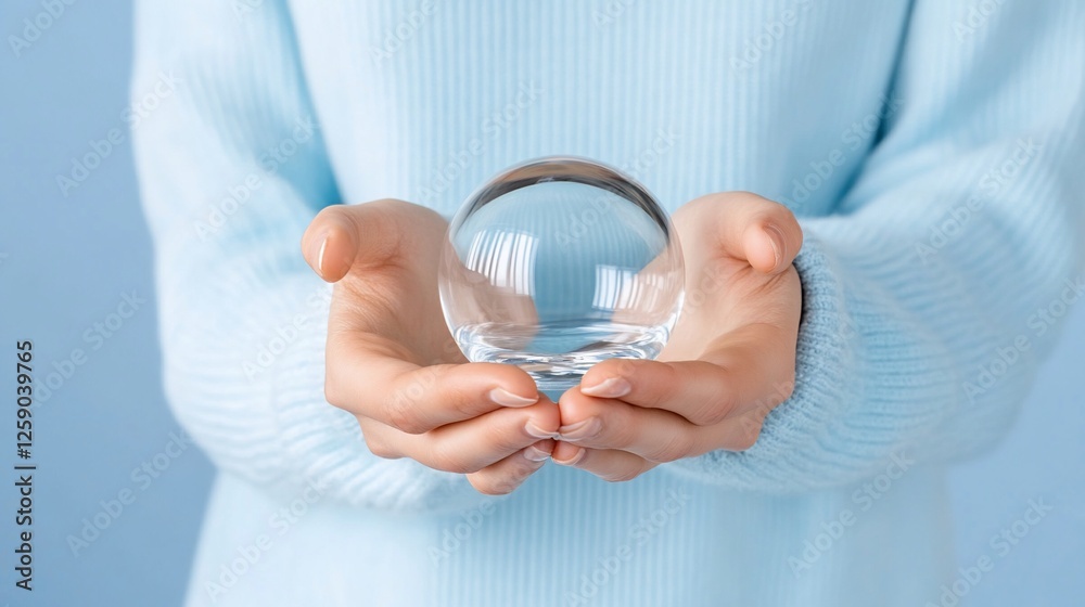 Woman holding crystal ball, soft light, contemplation Woman holding crystal ball, soft light, contemplation
