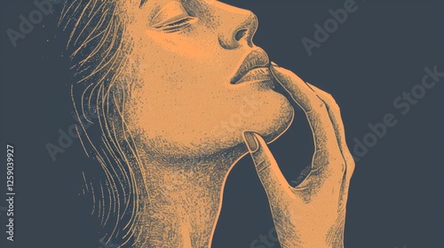 Obraz na płótnie A detailed engraved portrait of a woman in profile, created in a classic vintage illustration style with textured shading on a dark background. AI generated. w salonie