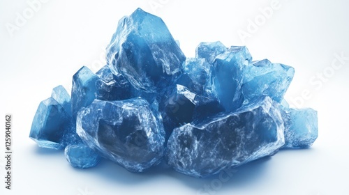 Pile of blue ice crystals on white background.  Possible use Scientific illustration, educational material, or for a winter theme photo