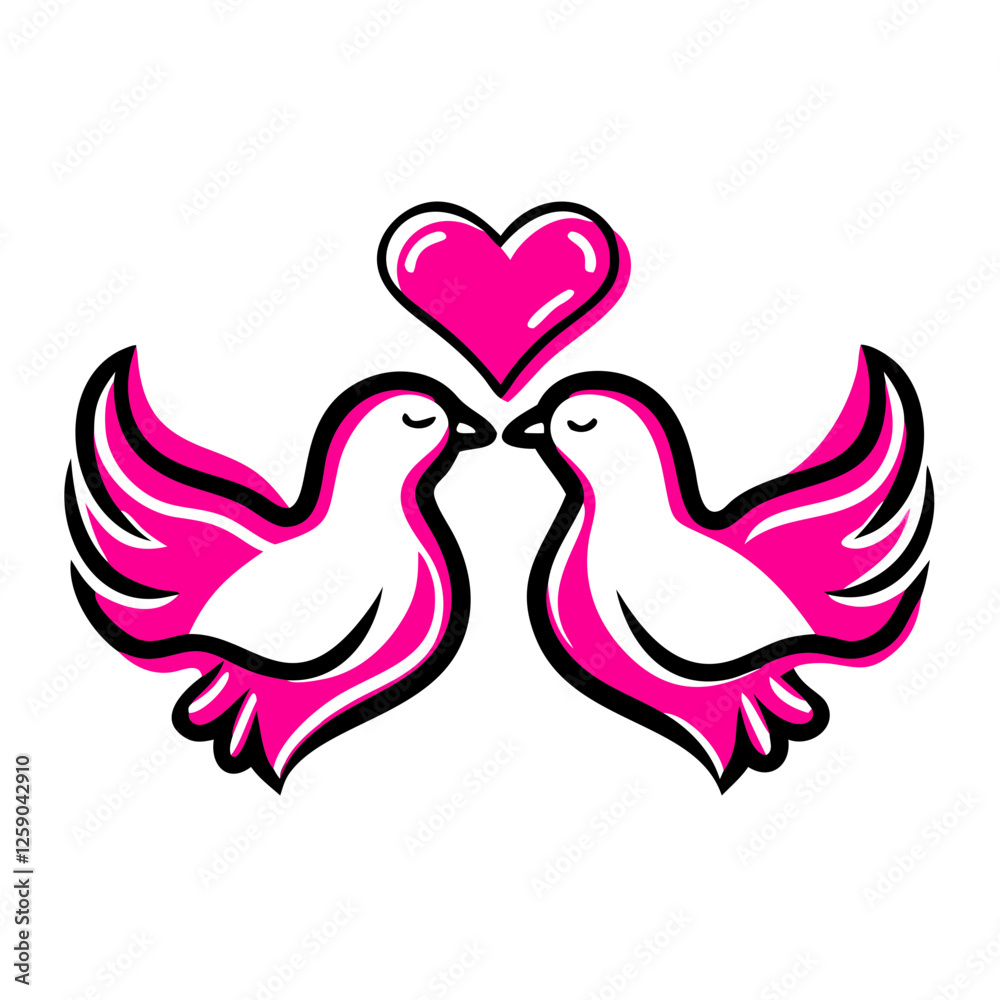 Lovebirds icon with heart, romantic connection concept Lovebirds icon with heart, romantic connection concept