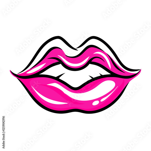 Pink lips icon with shine, beauty and sensuality concept