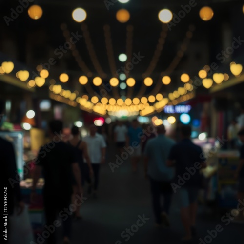 Blurred bokeh night phuket town weekend market with people Bokeh light lights background bokeh abstract light bright effect shiny