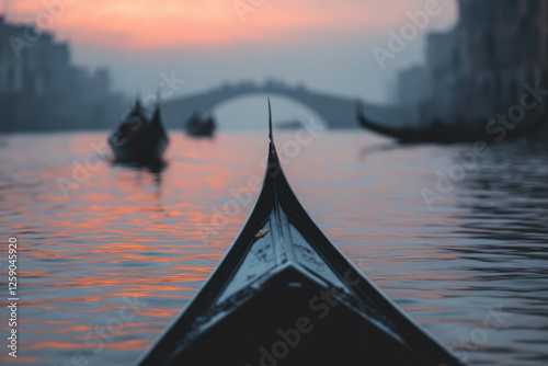 A boat with a long pointy front is in the water photo