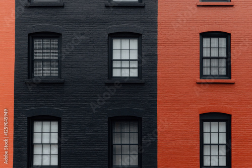 A brick building with black and red bricks and windows