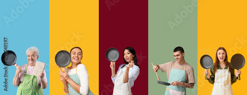 Group of people with frying...