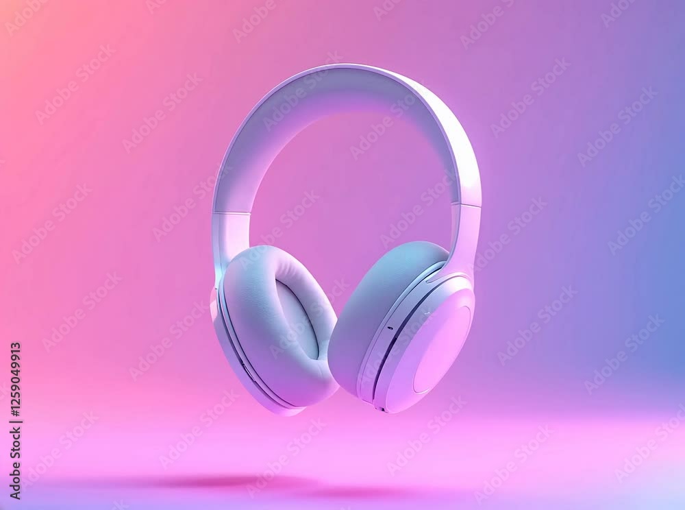 Mockup de audífonos inalámbricos flotando en fondo futurista. Video de audífonos de tipo casco  con vista 360°