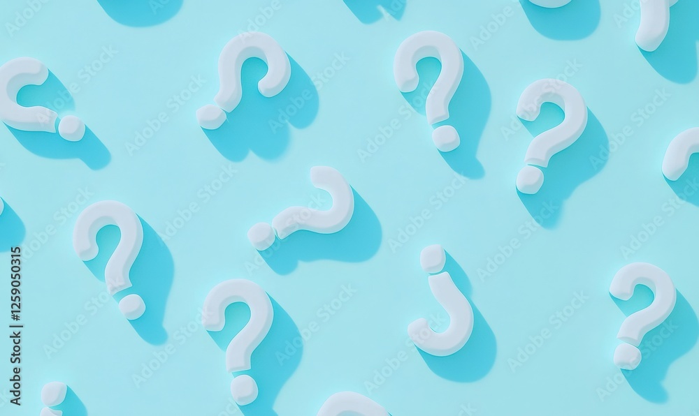 3D question marks on a light blue background, simple and minimalistic, with a flat design and a white background Generative AI 3D question marks on a light blue background, simple and minimalistic, with a flat design and a white background Generative AI