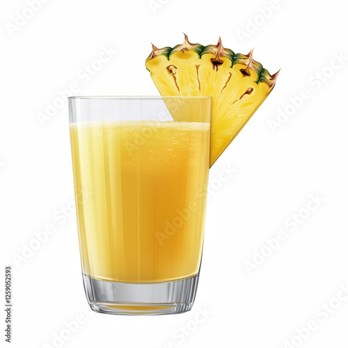 Refreshing pineapple juice in a glass with fresh pineapple slices, isolated on transparent background. Generative Ai. photo