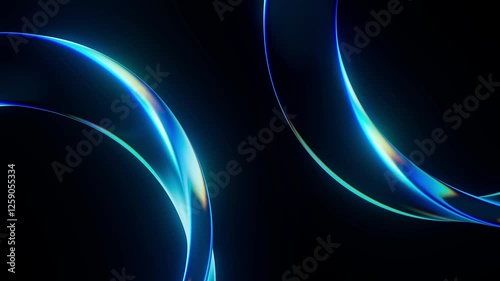 Colorful glass abstract background. Blue shiny rings with refraction animation. Bright empty motion texture with copy space. Seamless loop.