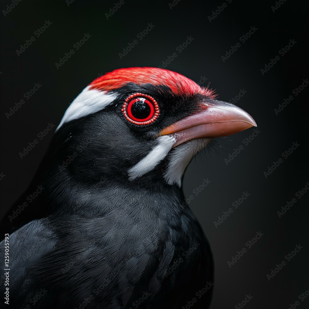 Obraz premium Black Bird with Red and White Markings, Avian Beauty
